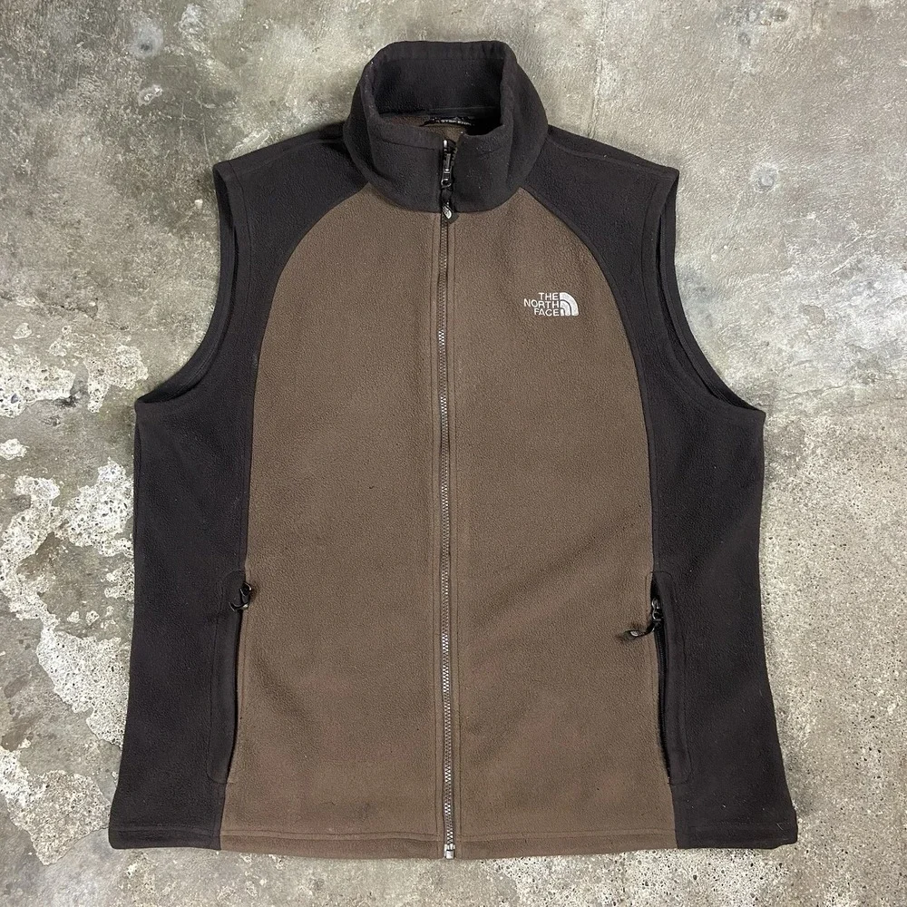 The North Face Khumbu Fleece Vest Size XL Brown Colorblock Fullzip Outdoor Wear